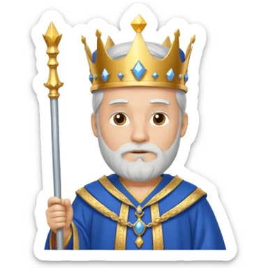 Bearded King, Wise king with short white beard, royal staff in hand, wearing crown, blue
 sticker