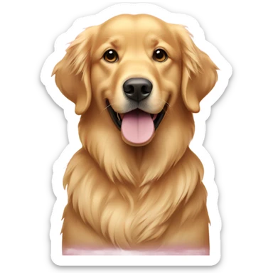 Golden retriever with a pink  sticker
