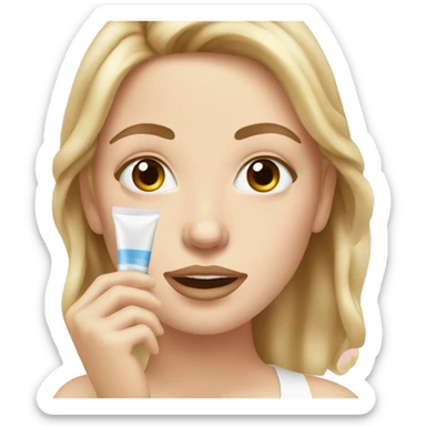 white girl applying cream on face sticker