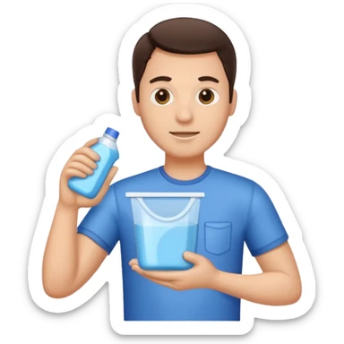 brunette man holding laundry detergent sticker