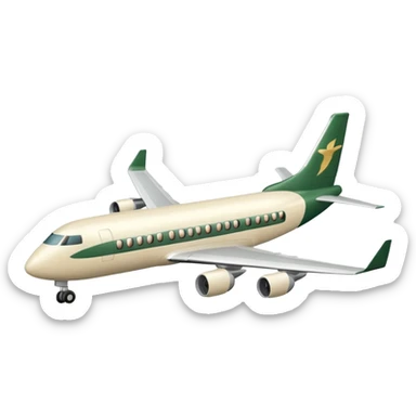 passenger airplane with long fuselage, light beige (milky), only dark green (#173e12) inserts, no other colors, Apple emoji style, no text sticker