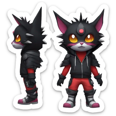 Cool Anthro Black Noibat-Quilava-Litten-Pokémon with edgy stripes hoodie spiked collar punk Full Body sticker
