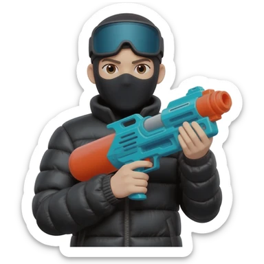 YN with a water gun. He should be in a ski mask, black puffer sticker