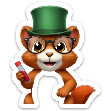 chemist squirrel with glasses and hat, holding a red test tube sticker