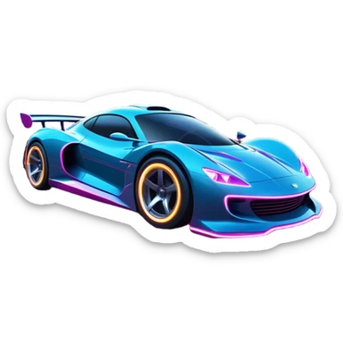 An icon showing a sleek car speeding through a neon-lit cityscape, inspired by Need for Speed. The design features dynamic motion lines, glowing tires, and a vibrant city backdrop with skyscrapers and lights. The rush of high-speed racing is highlighted. Transparent background. sticker