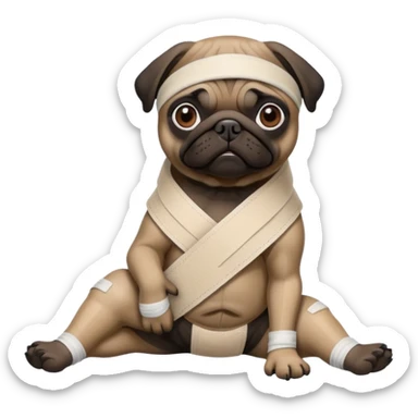 Dark face Pug with a broken left leg in bandage on its leg sticker