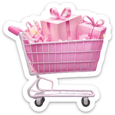 shopping cart wrapped in Christmas lights  full of light pink gift bags sticker