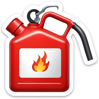 gasoline canister, fuel can, red container with spout sticker