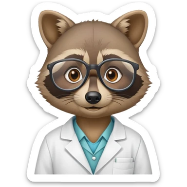 raccoon wearing lab coat and glasses, scientist raccoon sticker