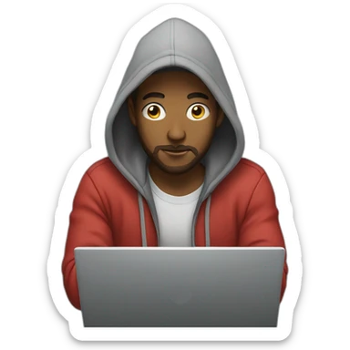 guy with hoodie typing infront of laptop no beard sticker