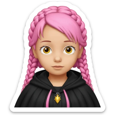 pink braids hair kid girl, wear black cloak, simpson style sticker