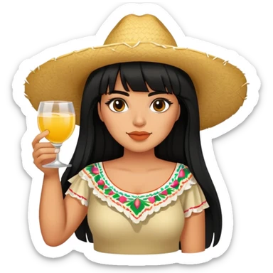 Mexican girl with bangs black long hair plus size with tequila sticker