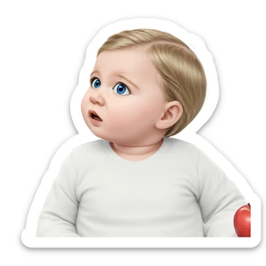 girl with blue eyes and apple sticker
