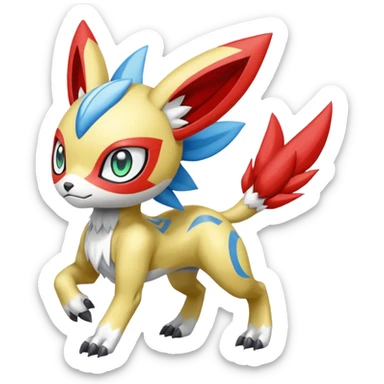 Meloetta-Garurumon-Pokémon-Digimon-Fakémon-fusion-hybrid-creature sticker