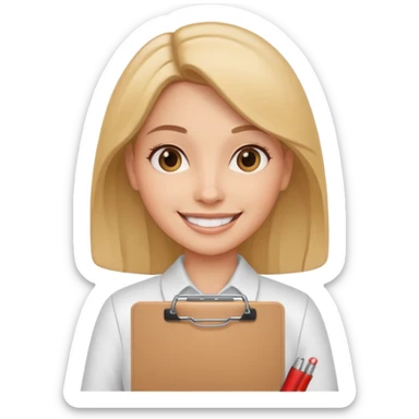 woman with a clipboard, smiling sticker