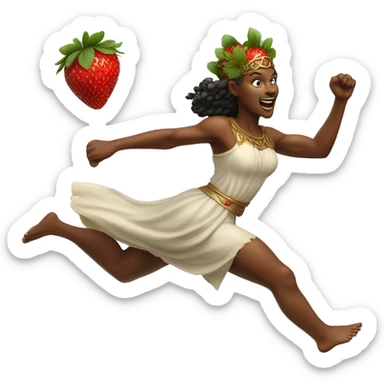 Litha strawberry Pagan goddess sprinting, with a large stride and arms outstretched sticker