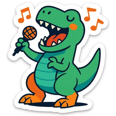 colorful cartoon style T-Rex singing sticker