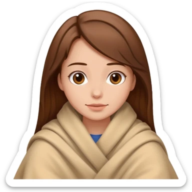 brown hair woman sitting under beige blanket sticker