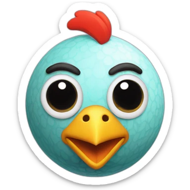 3d sphere with a cartoon Chicken Jockey skin texture with big childish eyes sticker