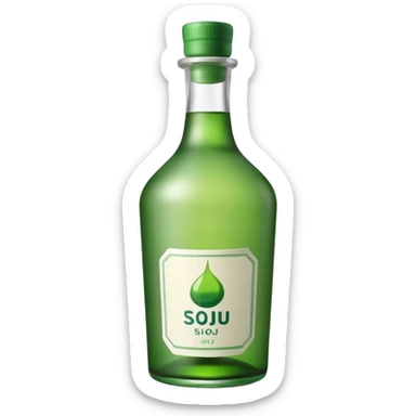 korean soju, green bottle with white label on it written soju  sticker