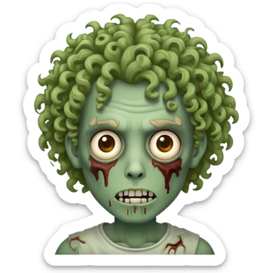 Create an emoji of a zombie with curly hair and light brown eyes sticker