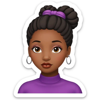 A black girl with edges and plump lips and long lashes with a bun in her hair and she looks like a baddie sticker