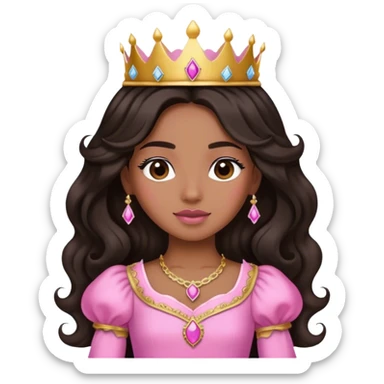 brown princess, with long black wavy hair and crown and an pink princess outfit sticker