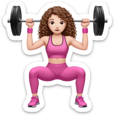pale white girl with long brown curly hair weight training pink sticker