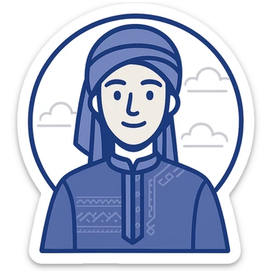 modern digital avatar of an Algerian person androgynous, friendly expression, clean minimalist cartoonish style, subtle Algerian elements or traditional patterns integrated in a tech-inspired way, inside a circular frame with a smooth glowing effect, suitable for profile assignment, square format sticker