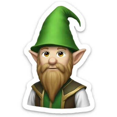 World of warcraft wizard gnome. Short hair, long beard, white hat, green outfit sticker