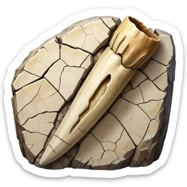 3D render of Mammoth Tusk, embedded in a chunk of rough sedimentary rock, cracked stone texture, ancient fossil aesthetic, weathered white ivory texture with cracks, matte dry finish, Apple emoji style, isolated on white background --v 6.0. sticker