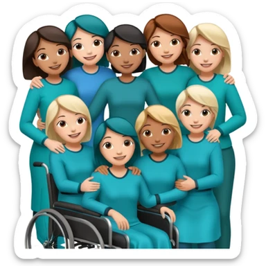 Teal group hug of 8 women with one in wheelchair sticker