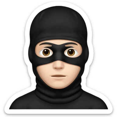 man in black balaclava with no eyes and mouth covers his ears sticker