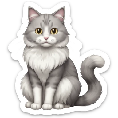 a very fluffy big grey and white cat sitting regally sticker