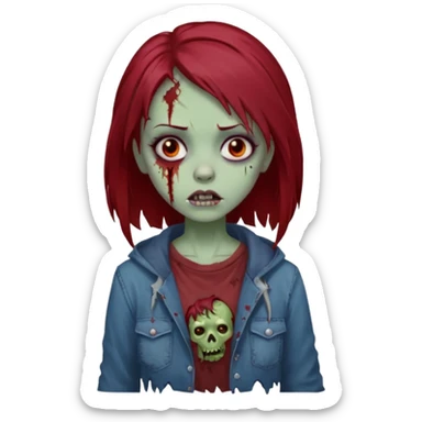 A zombie girl with dark red mid length  hair sticker