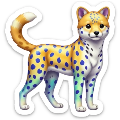 Colorful shiny iridescent Cheetah-Dingo-Snow-Leopard-Shiba-Inu-hybrid, full body sticker
