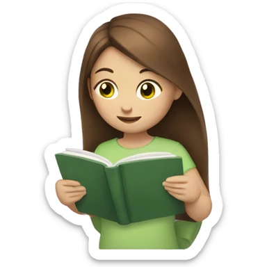 A girl with brown hair and green eyes is reading a book. sticker
