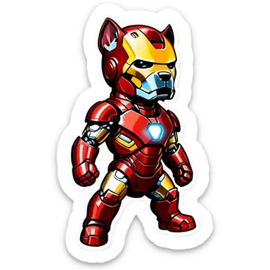 a dog in an ironman suit sticker