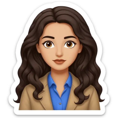 Long dark wavy hair, Defined brows & soft makeup, Turkish language educator vibe sticker
