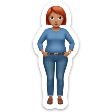 Lazy old Short woman with straight short red hair and fat tummy..wears business casual jeams and full sleeve  tshirt. Not smart looking ill fitting clothes sticker