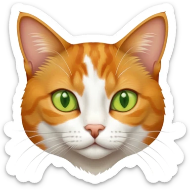 A mix breed cat (domestic shorthair and Arabian mau) with white fur, three ginger spots on its back, a ginger tail, and yellow-green eyes sticker