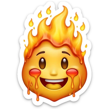 A high-resolution, surreal emoji face with a transparent background. The emoji is simultaneously grinning, crying, and melting while on fire.  sticker