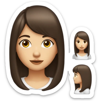 Fille brune avec des yeux bleux et des cheuveux lisse blanche avec une frange sticker