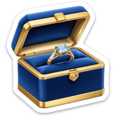 dark blue box with an engagement ring sticker