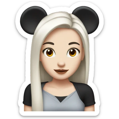 pale girl with black hair with mickey ears sticker