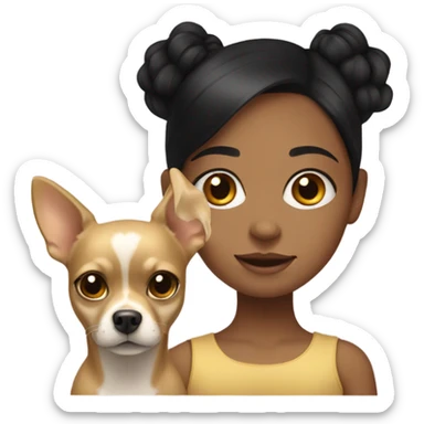 Black-hair girl with gold chihuahua sticker
