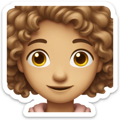 Shy Smile – A blushing, slightly tilted smile with closed eyes, giving a shy but heartwarming vibe, with long brown wavy hair and brown eyes  sticker