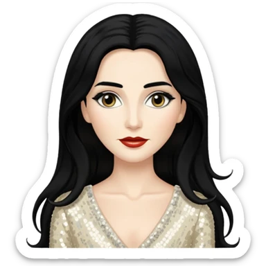 Tom "Conchita" Neuwirth with long black hair, ivory sequin outfit sticker