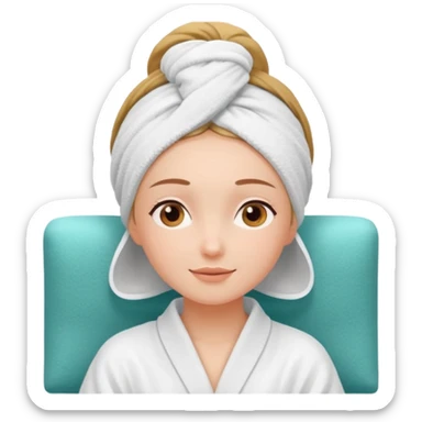 spa A contented and relaxed girl with a towel on her head in a white robe lies on a couch. The icon displays the couch and the girl in full three-quarter view. sticker