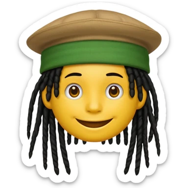 Yellow smile emoji with black dreads and a hat with yellow at the top red in the middle and green at the bottom sticker